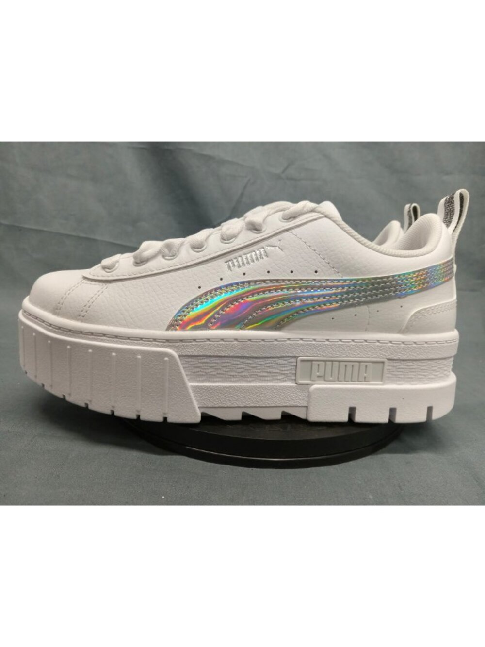 Puma Mayze Iridescent Jr. Platform Sneaker White Silver Girls Size 5 NEW IN BOX! - Picture 8 of 11
